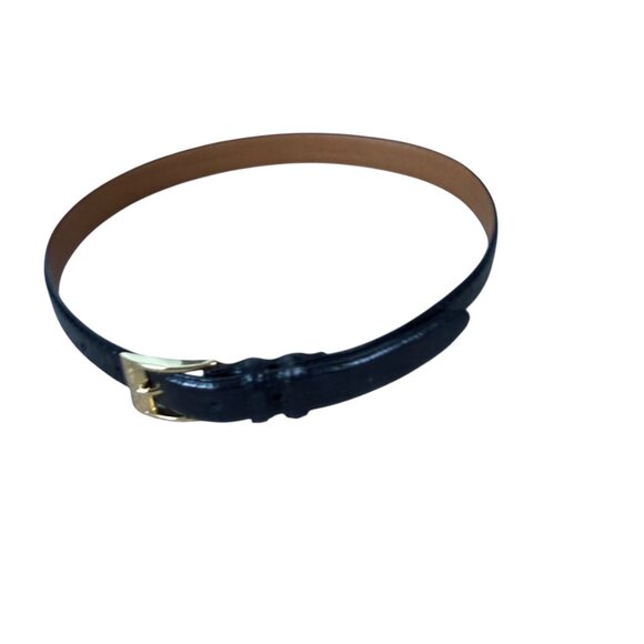 Ralph Lauren men's black Italian leather adjustable waist belt gold buckle M - Picture 7 of 12